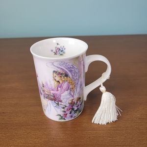 Angel Star Porcelain Mug with Tassel Floral Bouquet Butterfly Hummingbird Cup